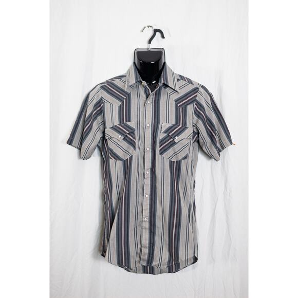 Vintage Men’s 90s Holt Western Snap Front Gray Stripe Button Down Shirt, Small - Picture 1 of 9